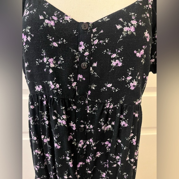 Wild Fable Black Purple Floral Sweetheart Peasant Puff Sleeve Babydoll Dress MED - Picture 8 of 12